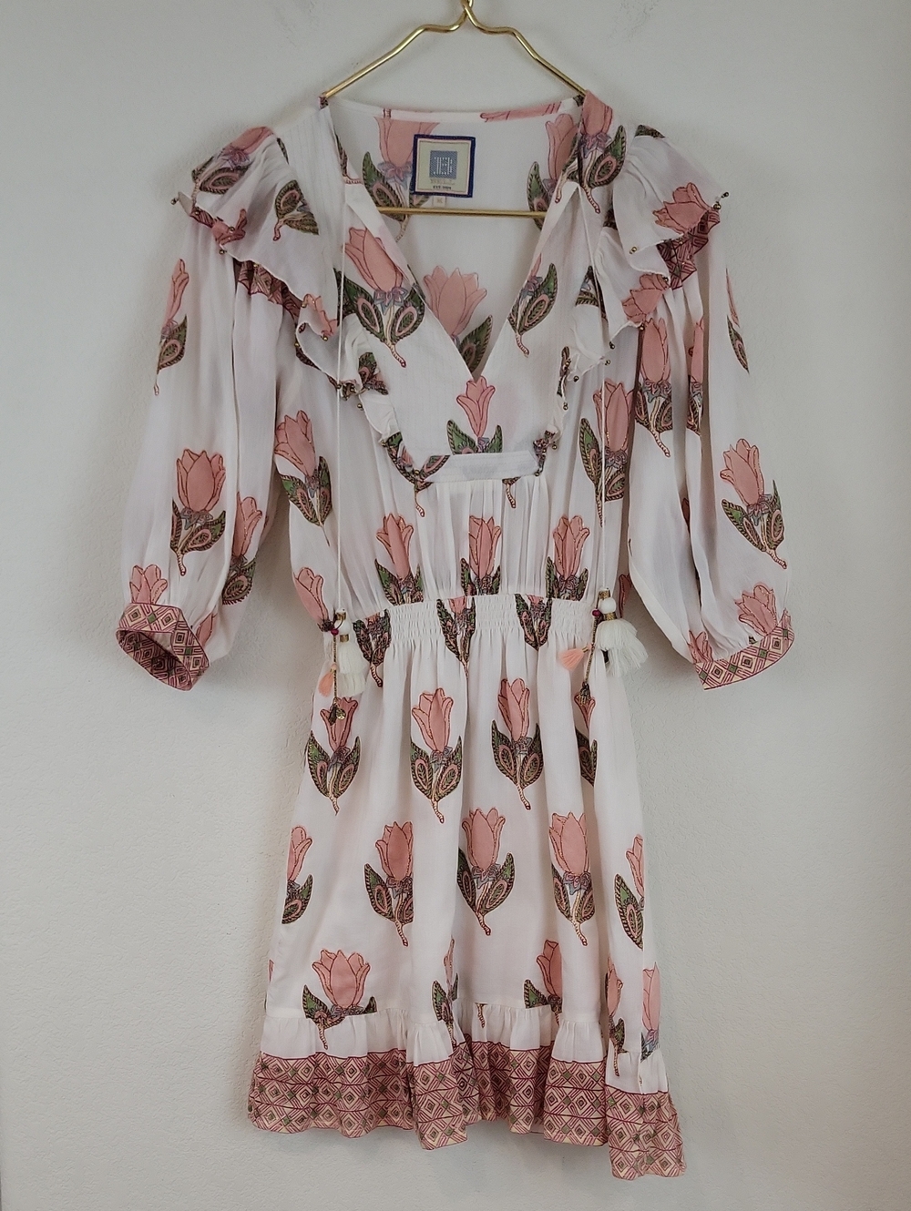 Bell by Alicia Bell Peasant Mini Dress In Peach Tulip Size Medium